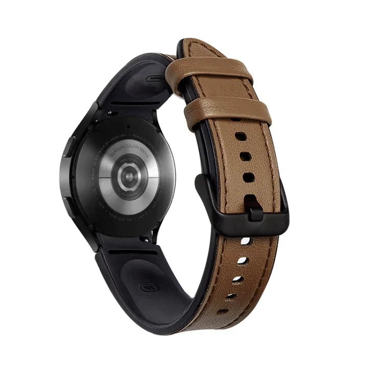 Silicone + Leather Black Buckle Watch Band, For Samsung Galaxy Watch5 Pro 45mm/5 44mm/5 40mm