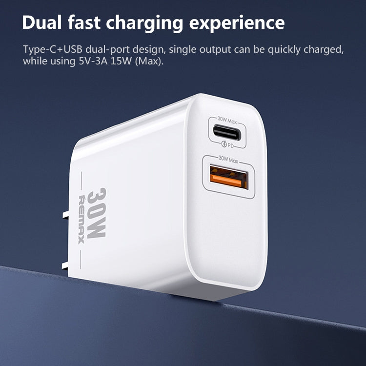 REMAX RP-U82 30W USB+USB-C/Type-C Dual-Interface Schnellladegerät, CN-Stecker, UK-Stecker, US-Stecker