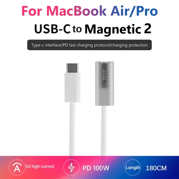100W 5-Pin MagSafe 1 (L-förmig) zu USB-C / Type-C PD Ladekabel, Kabellänge: 1,8m, MagSafe 1 (L-förmig)