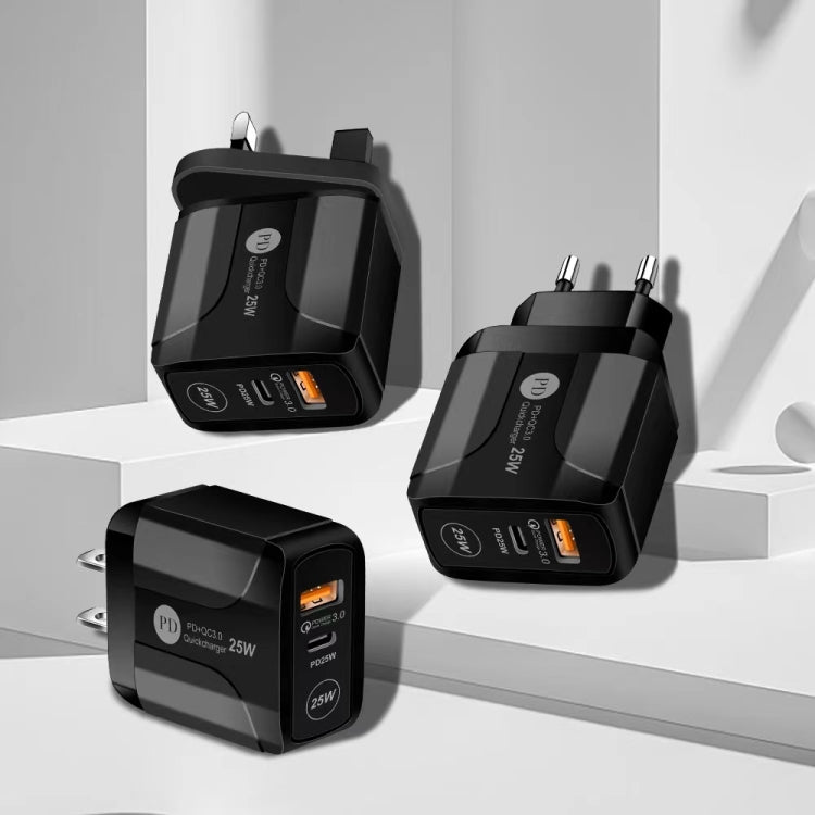 25W PD Typ-C + QC3.0 USB-Reiseladegerät, US-Stecker, EU-Stecker