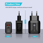 25W PD Typ-C + QC3.0 USB-Reiseladegerät, US-Stecker, EU-Stecker