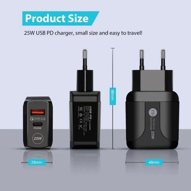 25W PD Typ-C + QC3.0 USB-Reiseladegerät, US-Stecker, EU-Stecker