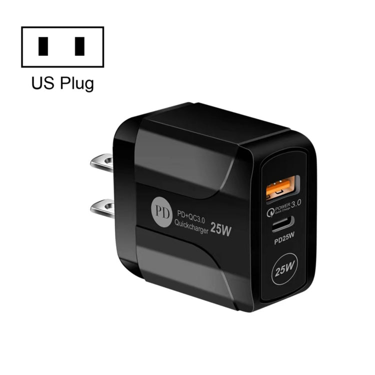 25W PD Typ-C + QC3.0 USB-Reiseladegerät, US-Stecker, EU-Stecker