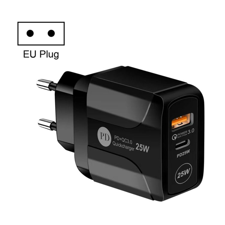 25W PD Typ-C + QC3.0 USB-Reiseladegerät, US-Stecker, EU-Stecker