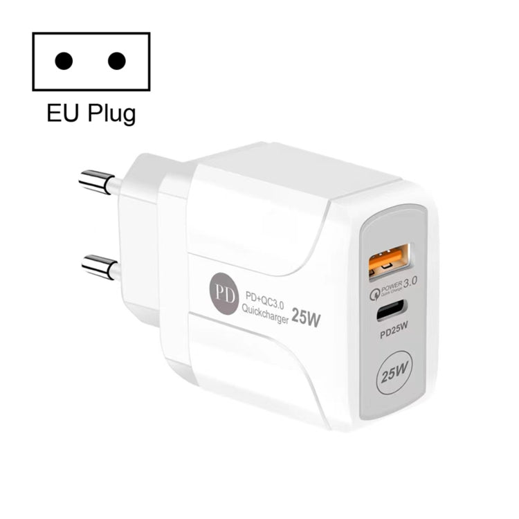 25W PD Typ-C + QC3.0 USB-Reiseladegerät, US-Stecker, EU-Stecker