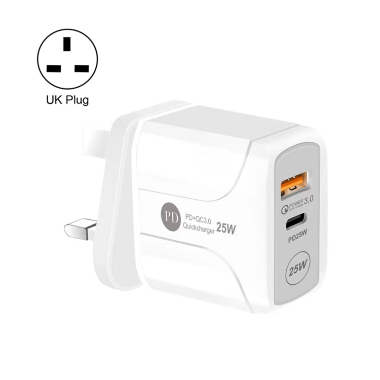 25W PD USB-C + QC3.0 USB Reise-Ladegerät, UK-Stecker