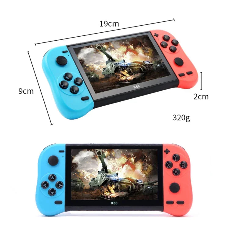 X50 Max Handheld-Spielkonsole mit 5,1-Zoll-Bildschirm für zwei Spieler mit über 6000 Spielen, X50 Max / Schwarz, X50 Max / Rot+Blau