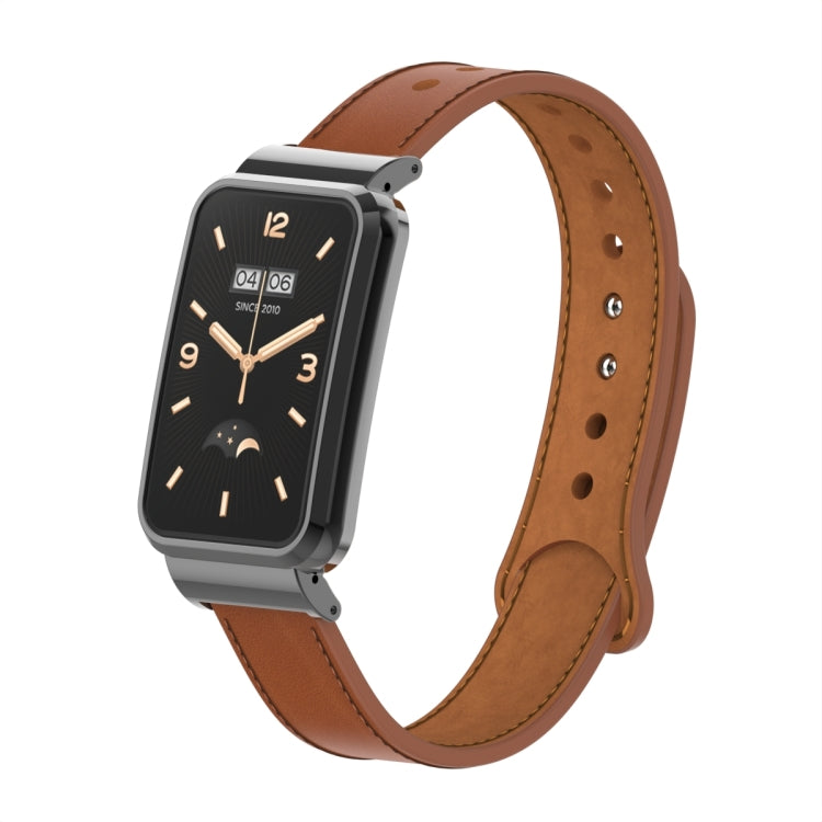 Double Stud Leather Metal Frame Watch Band, For Xiaomi Mi Band 7 Pro