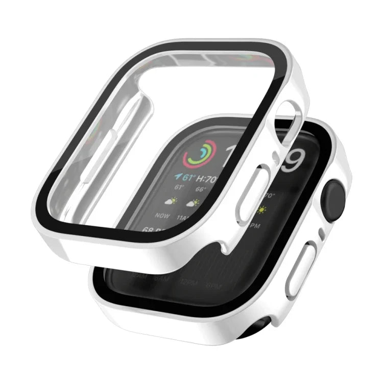 Wasserdichter 2-in-1-PC-Rahmen + Schutzhülle aus gehärtetem Glas, für Apple Watch Series 9/8/7 (45 mm), Apple Watch Series 9/8/7 (41 mm), Apple Watch Series 6/5/4/SE (44 mm) und Apple Watch Series 6/5/4/SE (40 mm)