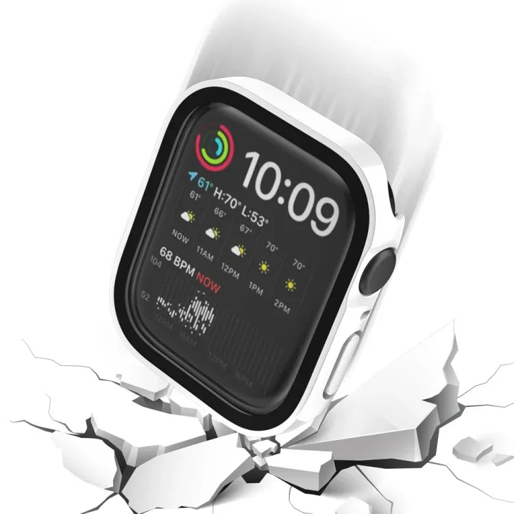 Wasserdichter 2-in-1-PC-Rahmen + Schutzhülle aus gehärtetem Glas, für Apple Watch Series 9/8/7 (45 mm), Apple Watch Series 9/8/7 (41 mm), Apple Watch Series 6/5/4/SE (44 mm) und Apple Watch Series 6/5/4/SE (40 mm)