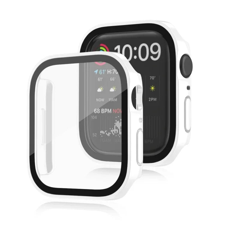 Wasserdichter 2-in-1-PC-Rahmen + Schutzhülle aus gehärtetem Glas, für Apple Watch Series 9/8/7 (45 mm), Apple Watch Series 9/8/7 (41 mm), Apple Watch Series 6/5/4/SE (44 mm) und Apple Watch Series 6/5/4/SE (40 mm)