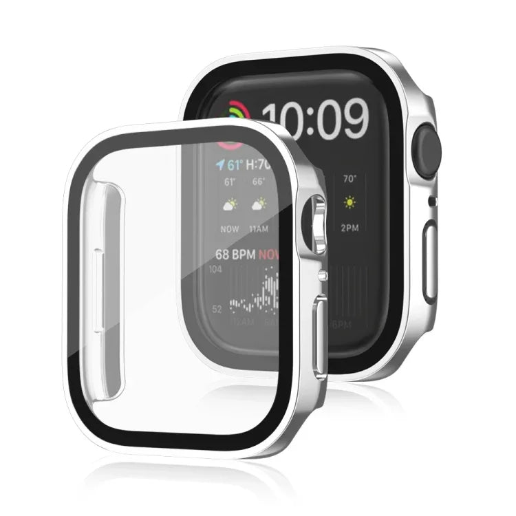Wasserdichter 2-in-1-PC-Rahmen + Schutzhülle aus gehärtetem Glas, für Apple Watch Series 9/8/7 (45 mm), Apple Watch Series 9/8/7 (41 mm), Apple Watch Series 6/5/4/SE (44 mm) und Apple Watch Series 6/5/4/SE (40 mm)