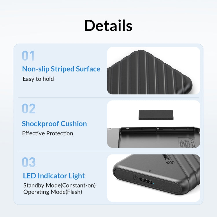 ORICO 25PW1-U3 2,5 Zoll Externes Speicher-Festplattengehäuse, 25PW1-U3, 25PW1-C3, 25PW1C-C3