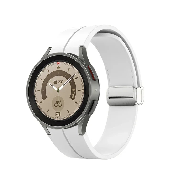 Faltbares silbernes Silikon-Uhrenarmband mit Dornschließe, passend für Samsung Galaxy Watch5 40 &amp; 44 mm / Pro 45 mm