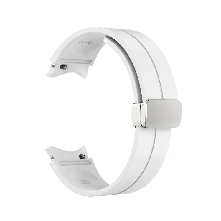 Faltbares silbernes Silikon-Uhrenarmband mit Dornschließe, passend für Samsung Galaxy Watch5 40 &amp; 44 mm / Pro 45 mm