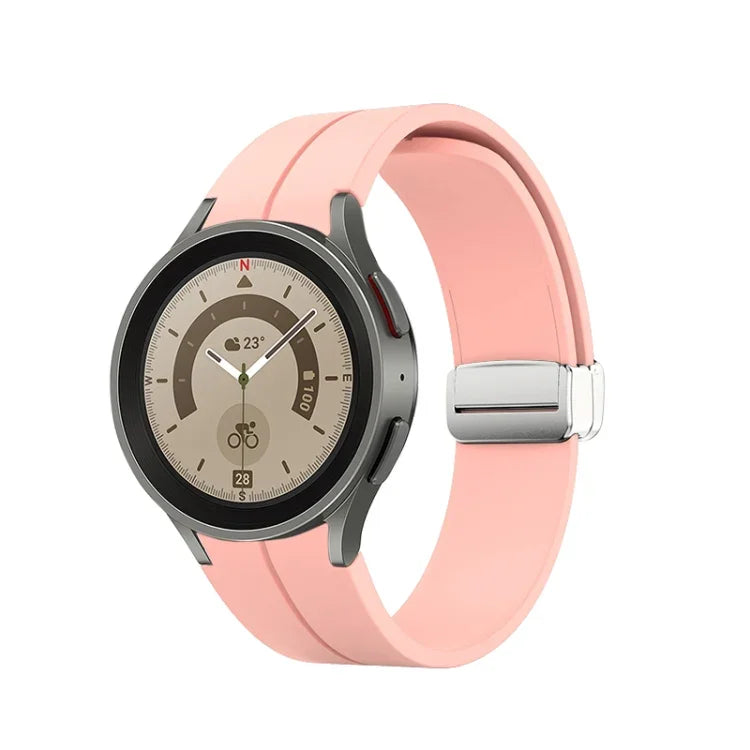 Faltbares silbernes Silikon-Uhrenarmband mit Dornschließe, passend für Samsung Galaxy Watch5 40 &amp; 44 mm / Pro 45 mm