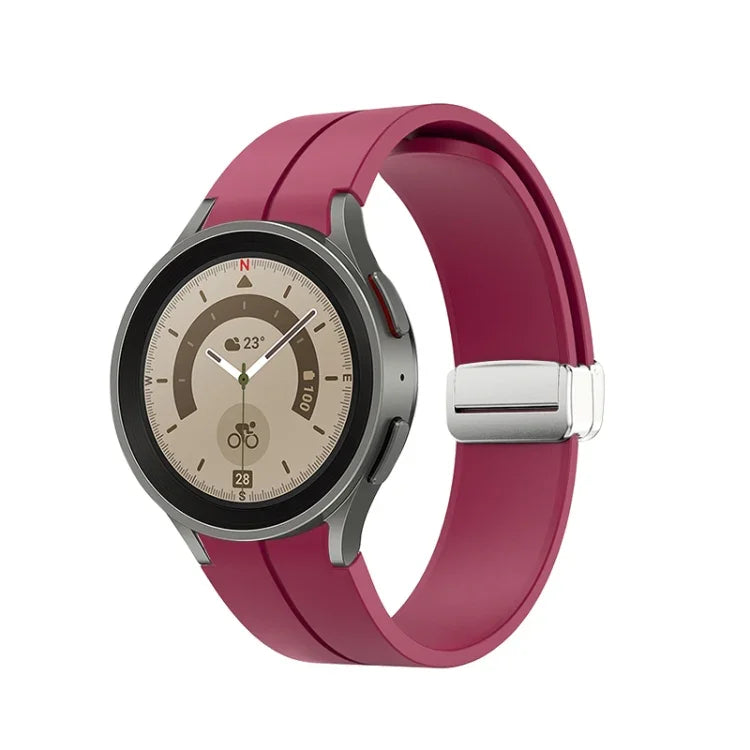 Faltbares silbernes Silikon-Uhrenarmband mit Dornschließe, passend für Samsung Galaxy Watch5 40 &amp; 44 mm / Pro 45 mm