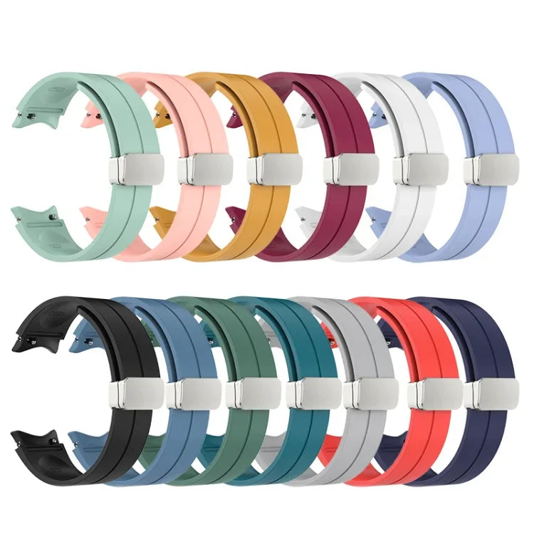 Faltbares silbernes Silikon-Uhrenarmband mit Dornschließe, passend für Samsung Galaxy Watch5 40 &amp; 44 mm / Pro 45 mm