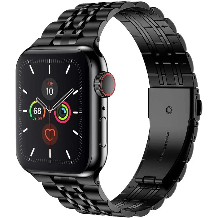 Ultradünnes Edelstahl-Armband mit sieben Perlen für Apple Watch Series 7 (45 mm), 6, SE, 5 und 4 (44 mm), 3, 2 und 1 (42 mm), 7 (41 mm), 6, SE, 5 und 4 (40 mm) sowie 3, 2 und 1 (38 mm).