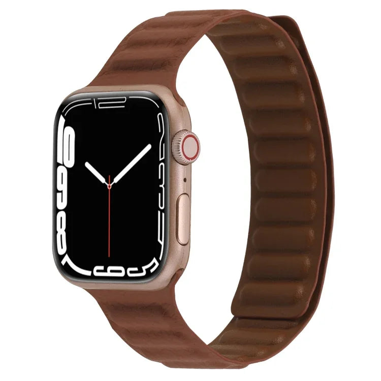 Magnetisches, zweifarbiges, schlankes Lederarmband für Apple Watch Series 7 (45 mm), 6, SE, 5 und 4 (44 mm), 3, 2 und 1 (42 mm), 7 (41 mm), 6, SE, 5 und 4 (40 mm) sowie 3, 2 und 1 (38 mm)