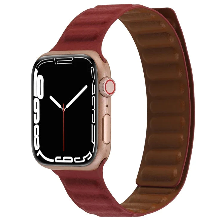 Magnetic Two-color Loop Slim Leather Watch Band For Apple Watch Series, 7 45mm / 6&SE&5&4 44mm / 3&2&1 42mm, 7 41mm / 6&SE&5&4 40mm / 3&2&1 38mm