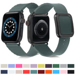 Black Square Buckle Silicone Watch Band For Apple Watch Series, 7 45mm / 6&SE&5&4 44mm / 3&2&1 42mm, 7 41mm / 6&SE&5&4 40mm / 3&2&1 38mm