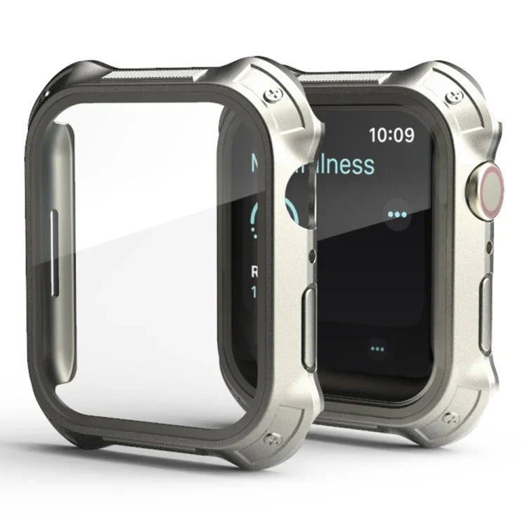 2-in-1 PC Rahmen + Displayschutzfolie aus gehärtetem Glas Schutzhülle, für Apple Watch Series 9 / 8 / 7 41mm, für Apple Watch Series 9 / 8 / 7 45mm