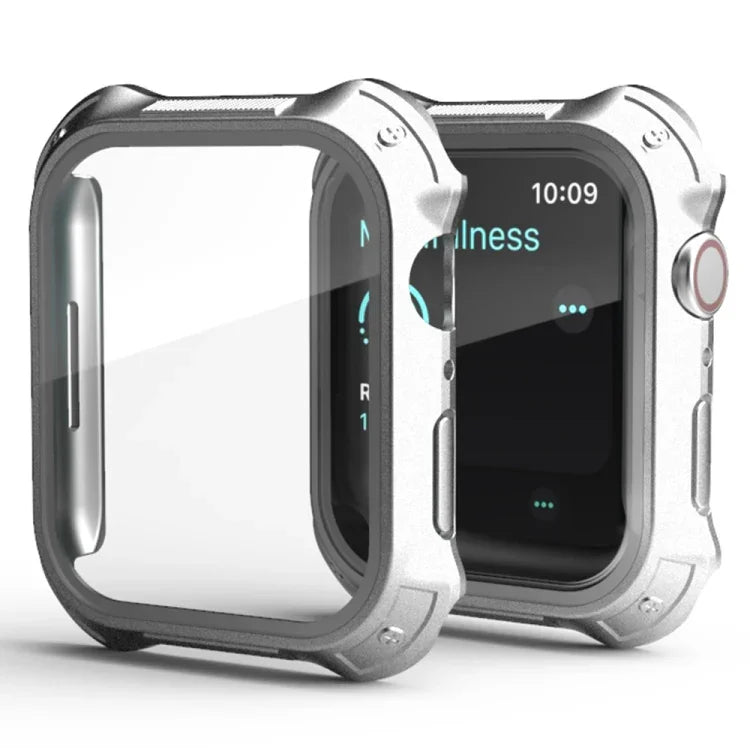 2-in-1 PC Rahmen + Displayschutzfolie aus gehärtetem Glas Schutzhülle, für Apple Watch Series 9 / 8 / 7 41mm, für Apple Watch Series 9 / 8 / 7 45mm