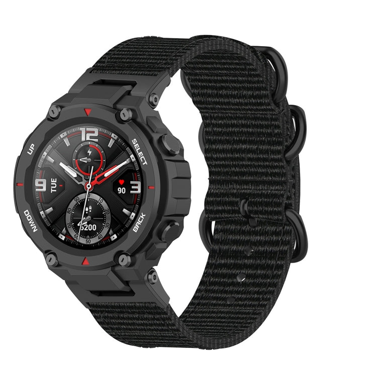 Three-ring Black Buckle Nylon Watch Band, For Amazfit T-Rex / T-Rex Pro / Ares