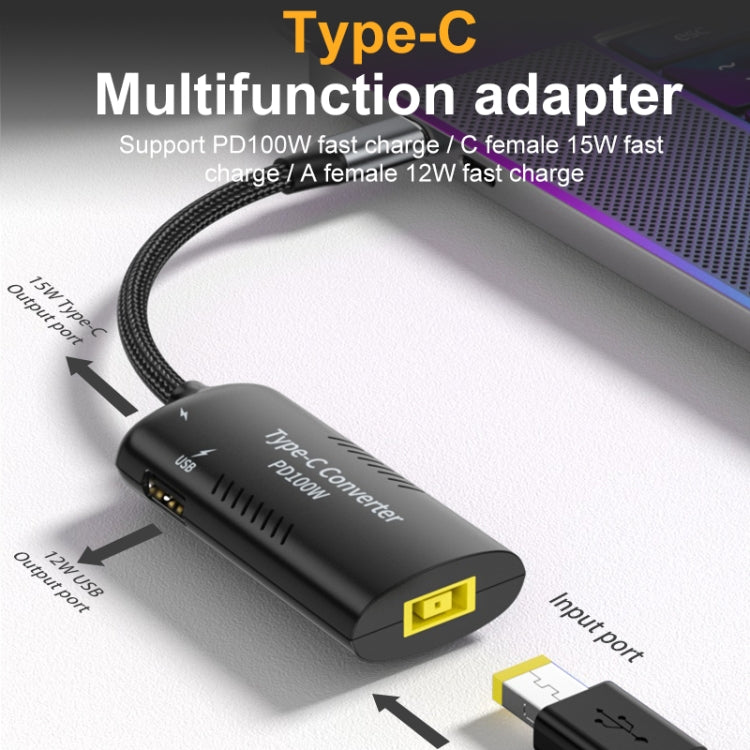 + Type-C + USB Buchse zu Type-C Multifunktionsadapter, DC5521 / 5525, DC7406, DC7909, Quadratischer Anschluss