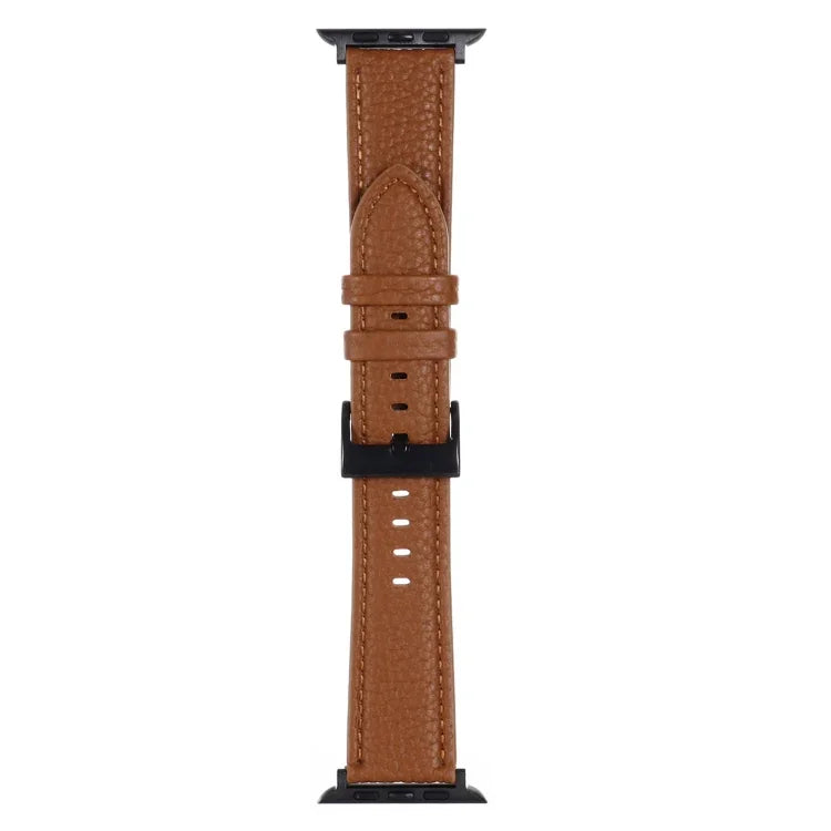 Armband aus Leder mit Litschi-Textur für Apple Watch Series 7 (45 mm), 6, SE, 5 und 4 (44 mm), 3, 2 und 1 (42 mm), 7 (41 mm), 6, SE, 5 und 4 (40 mm) sowie 3, 2 und 1 (38 mm)