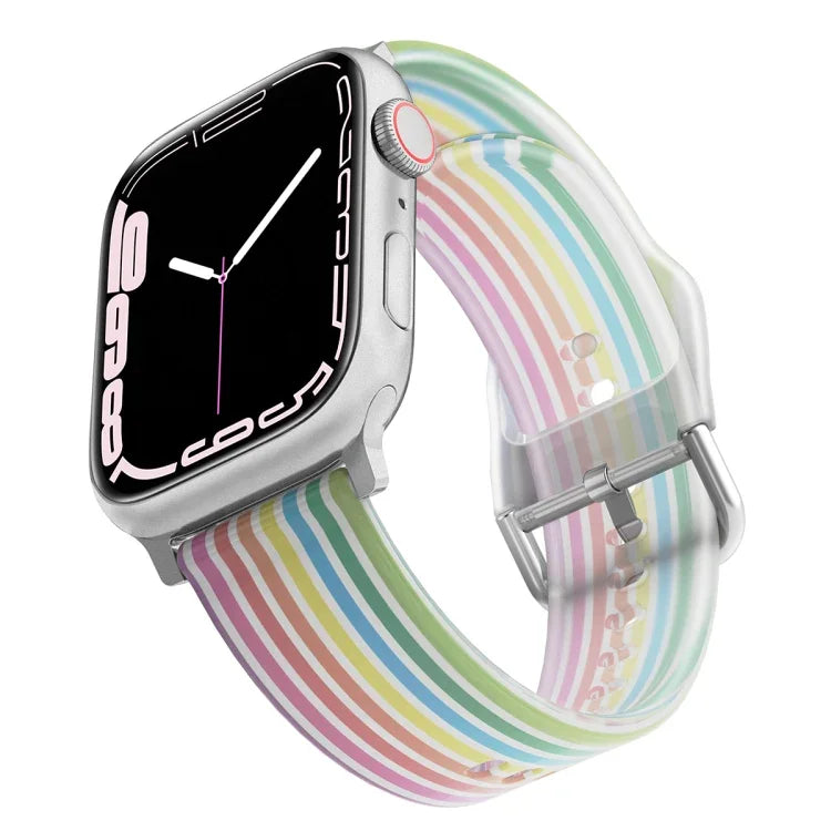 Frosted Translucent Silicone Watch Band For Apple Watch Series, 7 45mm / 6&SE&5&4 44mm / 3&2&1 42mm, 7 41mm / 6&SE&5&4 40mm / 3&2&1 38mm