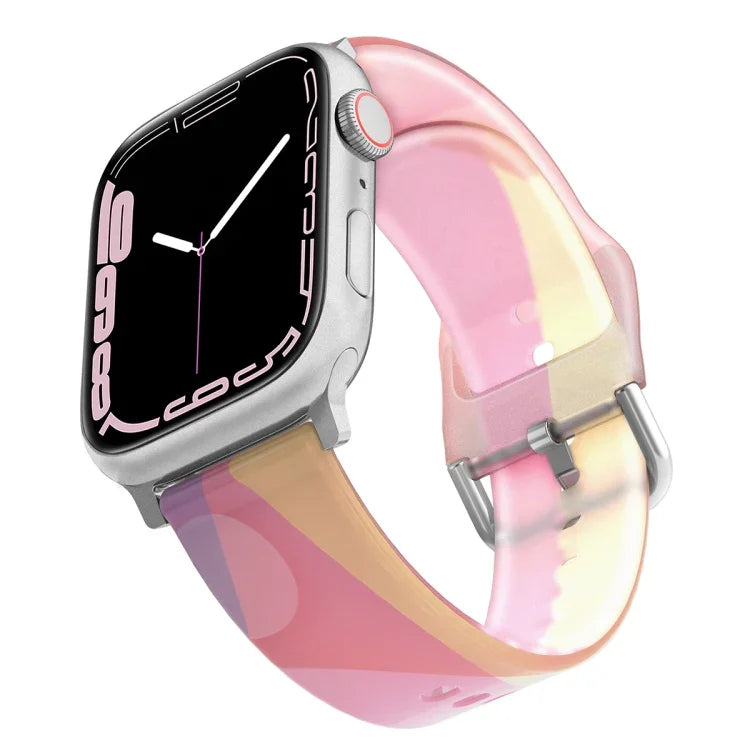 Frosted Translucent Silicone Watch Band For Apple Watch Series, 7 45mm / 6&SE&5&4 44mm / 3&2&1 42mm, 7 41mm / 6&SE&5&4 40mm / 3&2&1 38mm