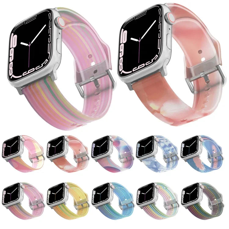 Frosted Translucent Silicone Watch Band For Apple Watch Series, 7 45mm / 6&SE&5&4 44mm / 3&2&1 42mm, 7 41mm / 6&SE&5&4 40mm / 3&2&1 38mm