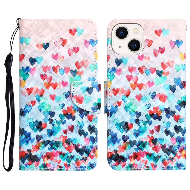 Colored Drawing Leather Phone Case, For iPhone 14, For iPhone 14 Plus, For iPhone 14 Pro