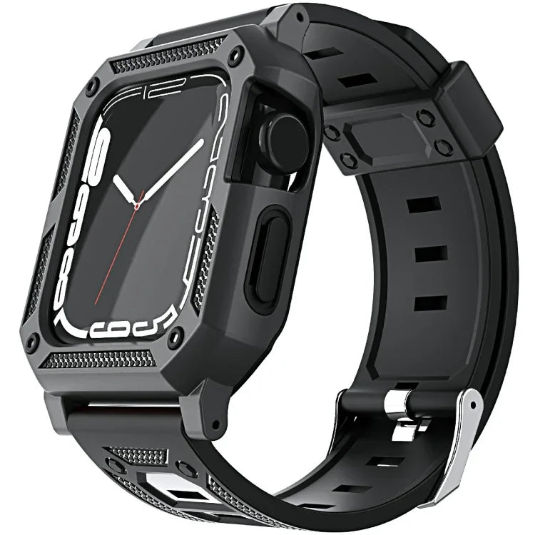 Set aus militärischem Silikonarmband und Uhrengehäuse, für Apple Watch Series 9/8/7 (45 mm) und Apple Watch Series 9/8/7 (41 mm)