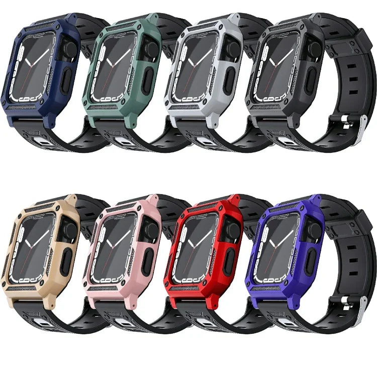 Military Silicone Watch Band + Watch Case Set, For Apple Watch Series 9/8/7 45mm, For Apple Watch Series 9/8/7 41mm