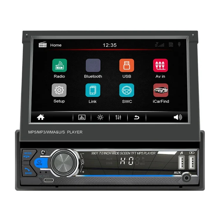 9901 7-Zoll-MP5-Autoradio mit ausfahrbarem Display, unterstützt FM & Handy-Internet, 9901