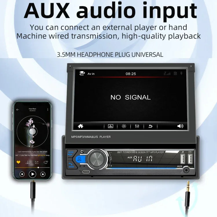 9901 7-Zoll-MP5-Autoradio mit ausfahrbarem Display, unterstützt FM & Handy-Internet, 9901