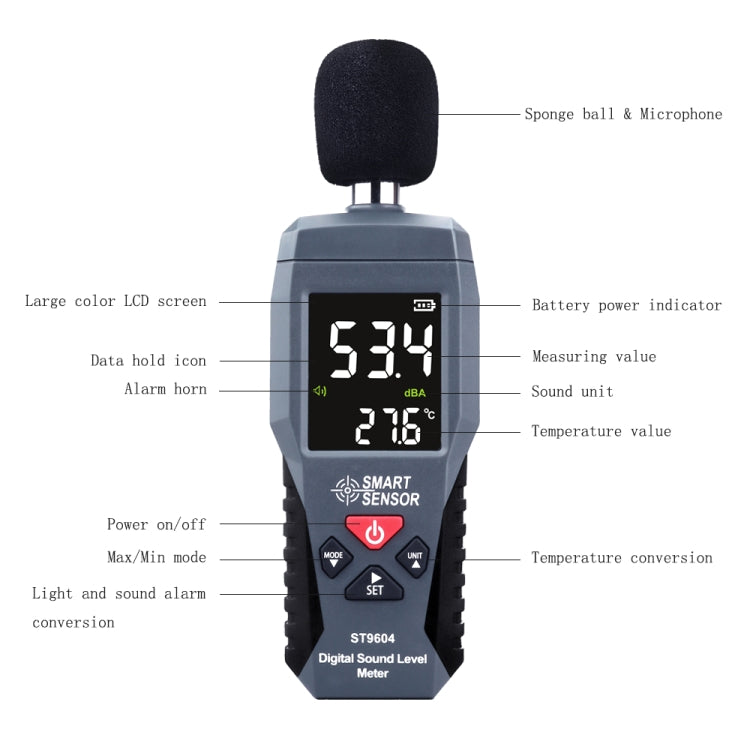 SmartSensor dB Dezibel Detektor Audio Tester, ST9604, AS804