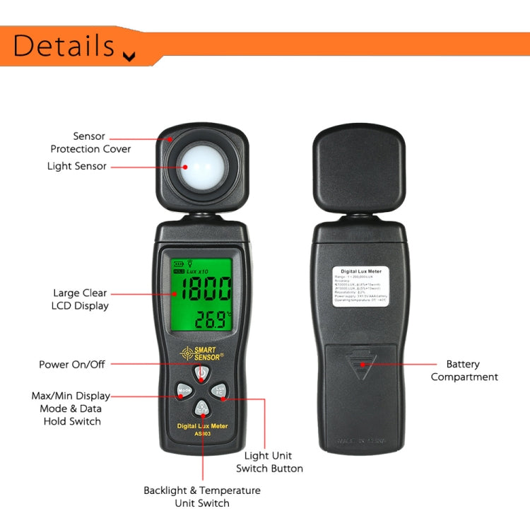 SmartSensor AS803 Handheld Digital Luxmeter