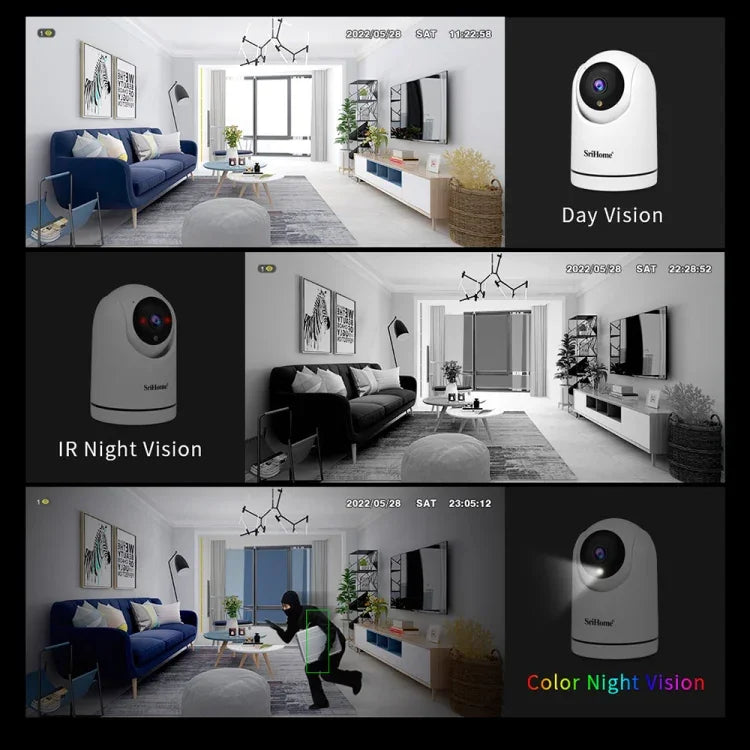 SriHome SH042 2,0 MP 1080P HD KI-WLAN-Schwenk-Neige-Überwachungskamera, SH042