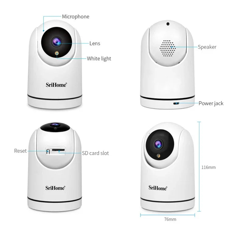 SriHome SH042 2,0 MP 1080P HD KI-WLAN-Schwenk-Neige-Überwachungskamera, SH042