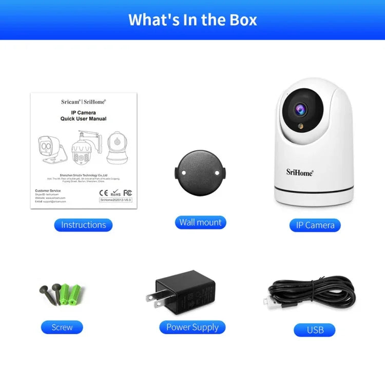 SriHome SH042 2,0 MP 1080P HD KI-WLAN-Schwenk-Neige-Überwachungskamera, SH042