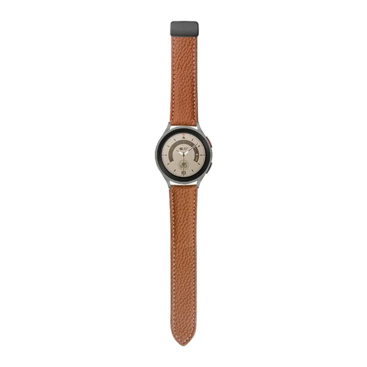 Für Samsung Galaxy Watch5 40 mm / 44 mm: Armband aus echtem, litschifarbenem Leder, schwarze und silberne Schließe