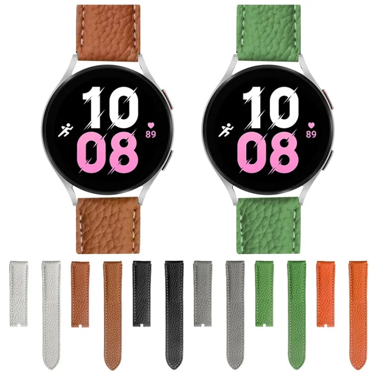 Für Samsung Galaxy Watch5 40 mm / 44 mm: Armband aus echtem, litschifarbenem Leder, schwarze und silberne Schließe