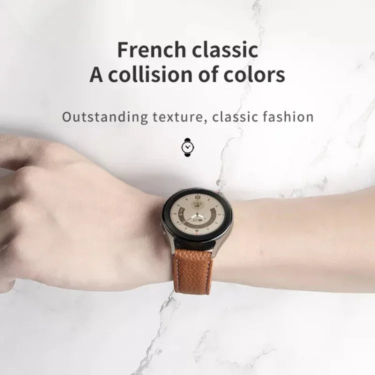 Für Samsung Galaxy Watch5 40 mm / 44 mm: Armband aus echtem, litschifarbenem Leder, schwarze und silberne Schließe
