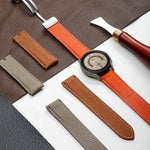Für Samsung Galaxy Watch5 40 mm / 44 mm: Armband aus echtem, litschifarbenem Leder, schwarze und silberne Schließe