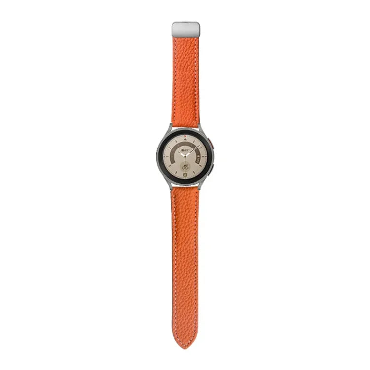 Für Samsung Galaxy Watch5 40 mm / 44 mm: Armband aus echtem, litschifarbenem Leder, schwarze und silberne Schließe