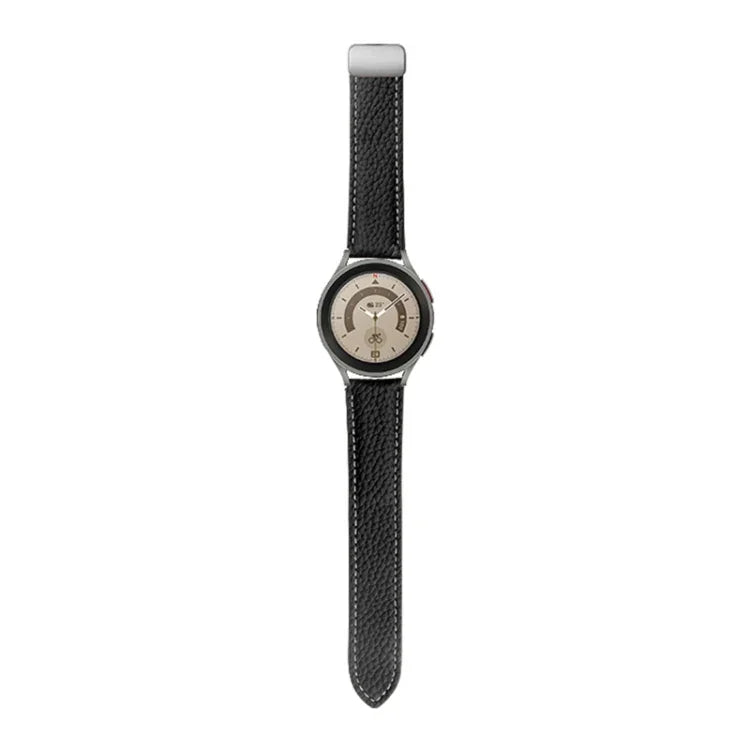Für Samsung Galaxy Watch5 40 mm / 44 mm: Armband aus echtem, litschifarbenem Leder, schwarze und silberne Schließe